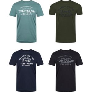 Tom Tailor Heren T-Shirt O-Neck 4 Pack regular fit Veelkleurig XXL Ronde Hals Volwassenen Opdruk Print Shirts