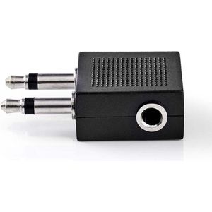 Nedis Stereo-Audioadapter - 2x 3,5 mm Male - 2x 3,5 mm Female - Vernikkeld - 90° Gehoekt - Metaal - Zwart - 1 Stuks - Doos
