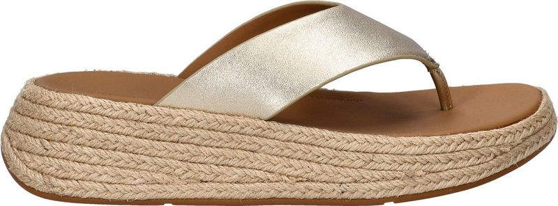 FitFlop - F-Mode Espadrille Leather Flatform T/Post Sandals - Zwart - Leer, Microwobbleboard Tussenzool