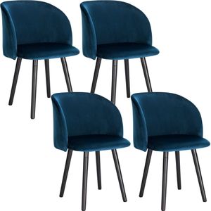 Set van 4 Stoelen - Luxe Eetkamerstoel - Eetkamerstoelen - 4 stoelen - Voor keuken of huiskamer - Moderne look - Fluweel - Velvet - Blauw
