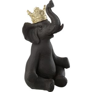 J-Line decoratie Olifant Kroon - polyresin - zwart/goud - large