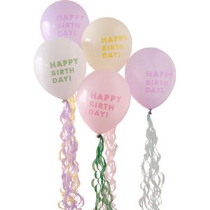 Ginger Ray - Ballonnen pastel happy birthday met tasselslinger - 5 stuks