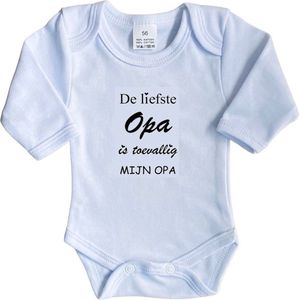 La Petite Couronne Romper Lange Mouw ""De liefste opa is toevallig mijn opa"" Unisex Katoen Wit/zwart Maat 56