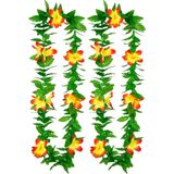 Toppers - Boland Hawaii krans/slinger - 2x - Tropische kleuren mix groen/geel - Bloemen hals slingers