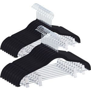 ACAZA Kledinghangers - Broekhangers - Broekhangers met Knijpers - 20 Stuks - Kleerhangers - Kledinghangers anti slip - Kledinghangers Zwart - Fluweel / Velvet - Broekhanger - Kleerhangers broeken - Kledinghangers met Knijpers