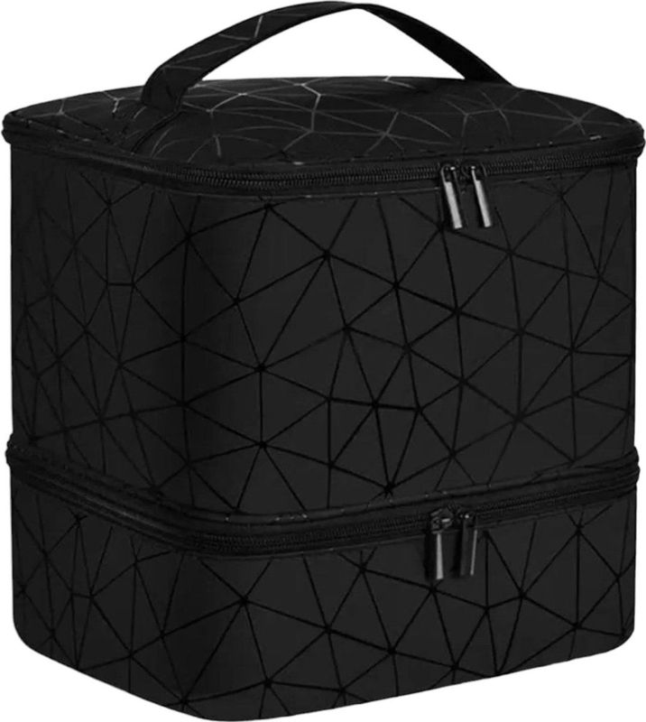 Nagellakkoffer - Zwart - Koffer voor Nagellak en Nageldroger - Twee-delig - Veel opbergruimte