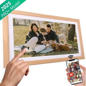WessView Digitale Fotolijst 15.6 inch - WiFi & Frameo App - XL Ultra HD Fotokader - 32 GB Intern Geheugen - Touchscreen - Luxe Houten Frame