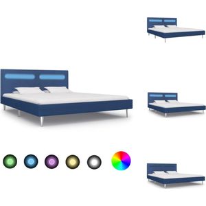 vidaXL Bedframe LED-strip - 208 x 165 x 81 cm - Blauw - MDF en stof - Geschikt voor 160 x 200 cm matras - Met afstandsbediening - Bed