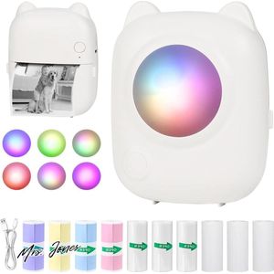 Mrs. Jones Mini-printer mobiele fotoprinter draagbare mini-fotoprinter draadloze fotoprinter thermische printer met 10 rollen printerpapier en 5 kleurpotloden smartphone bluetooth printer met hoge kwaliteit. .
