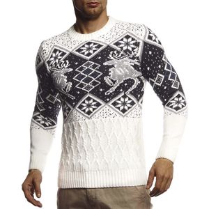 Leif Nelson LN20761 Gebreide trui voor heren, Noorse trui met ronde kraag, wintertrui voor Kerstmis, winter, Noors patroon, slim fit, crew neck