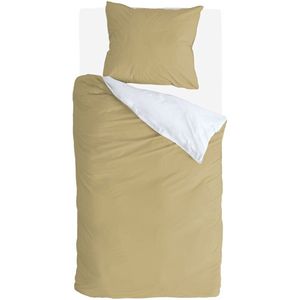 Luxe katoen dekbedovertrek uni okergeel/wit - 140x200/220 (eenpersoons) - zacht en comfortabel- stijlvolle uitstraling - ademend en ventilerend - fijne kwaliteit