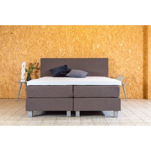 PITT Boxspring Lummel - 140x200 cm - Taupe bruin - Compleet - Inclusief Topmatras koudschuim