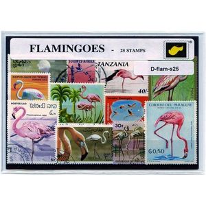 Flamingo's – Luxe postzegel pakket (A6 formaat) : collectie van 25 verschillende postzegels van flamingo's – kan als ansichtkaart in een A6 envelop - authentiek cadeau - kado tip - geschenk - kaart - vogel - waadvogels - steltpoten - roze - 1 poot