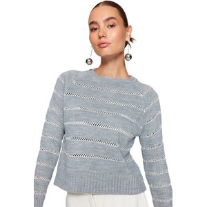 Trendyol Marineblauwe Glittergestreepte Gebreide Trui Twoaw24Kz00908