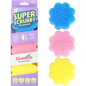 CleanRite Super Scrubby Schuursponsjes Krasvrij - Schoonmaak Spons - Badkamer - Keuken - Schrobber - 3x
