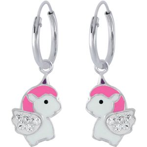 Joy|S - Zilveren eenhoorn oorbellen - baby unicorn oorringen - roze wit kristal