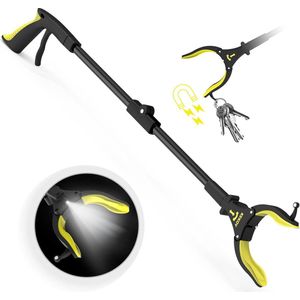 Grijpstok voor senioren 80 cm - opvouwbare grijper met licht - lange grijpgereedschap met magneetpunten - voor afvalafvoer en afvalverzameling - armverlenging (geel) Grijpstok