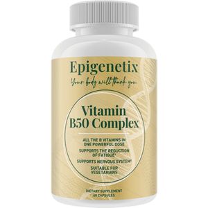 Epigenetix - Vitamine B50 Complex - 60 premium capsules - Alle B-vitaminen in één krachtige dosering, ondersteunt de vermindering van moeheid, draagt bij aan een gezonde huid, stofwisseling en hartfunctie, ondersteunt zenuwstelsel en mentale functies