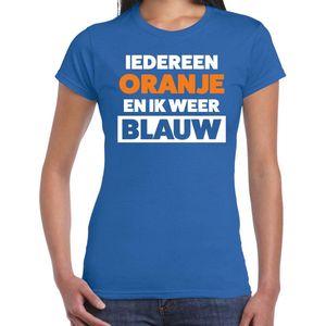 Koningsdag t-shirt Iedereen oranje ik blauw - blauw - dames - koningsdag outfit / kleding S