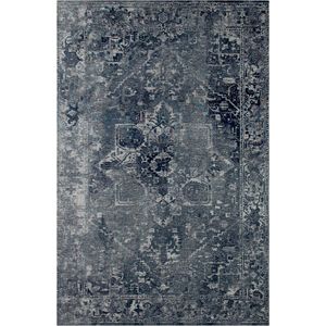 Vloerkleed Heris blauw met sierlijke motieven in het midden, vervaagde kleuren en texturen, antieke look. - Tapijt - 170 x 240 cm