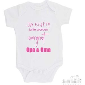 100% katoenen Romper ""JA ECHT!! jullie worden overgroot Opa & Oma"" Unisex Katoen Wit/roze Maat 56/62