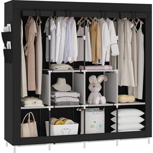 Draagbare Kast Grote Kledingkast - Opbergplanken Hangende Secties - Zwart