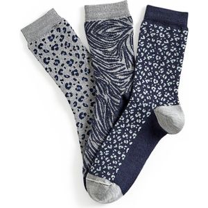 Damart - Set van 3 paar jacquard gebreide kniekousen van mix van Thermolactyl en wol - Dames - Blauw - 36/38