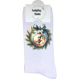 Elfje - Verjaardag cadeau - Grappige sokken - Print sokken - Leuke sokken voor heren en dames - Moederdag - Vaderdag - Cadeau voor hem en haar - Kerstcadeau - Vrolijke sokken - Kerstbal - Valentijns cadeau - Socks waar je Happy van wordt - Maat 37-44