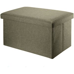 Intirilife Opvouwbare bank 78x38x38 cm in BERNSTEIN BRUIN - Zitkubus met opbergruimte en deksel van stof in linnenlook - Zitkubus voetensteun opbergkist kruk zitting