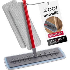 Microvezeldweil 45 cm Breed Flexibele Siliconenkop - Professionele Schoonmaak Huis Hardhout Laminaat - Natte Droge Pad - Tegelvloeren Keuken Badkamer