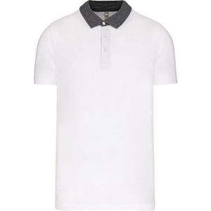 Polo Heren XL Kariban Kraag met knopen Korte mouw White / Dark Grey Heather 100% Katoen