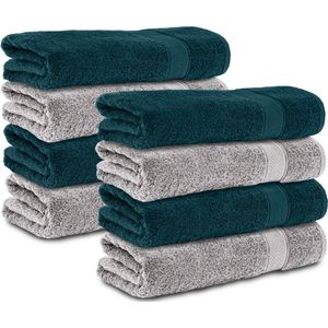 Komfortec handdoeken – Set van 8 - Badhanddoek 50x100 cm - 100% Katoen - Petroleumblauw&Grijs
