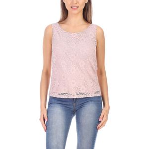 Bellivalini Dameshemd – Mouwloos – Elegant – Ronde - Hals met kant – Poederroze – S - BLV-BLV50-264-BL