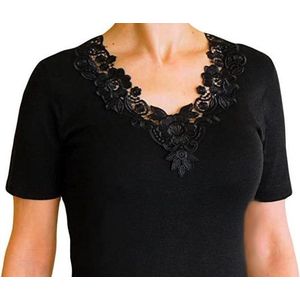 dames ondershirt korte mouw met kant zwart 52-54