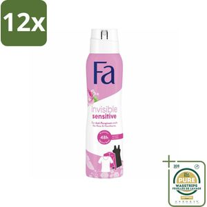 Fa Deodorant Spray Invisible Sensitive 150 ml - Voordeelverpakking - 12 stuks - Deodorant - Gevoelige huid