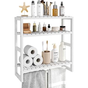 Verstelbare bamboe badkamerplank 3-laags - Opbergrek voor over het toilet - Wit