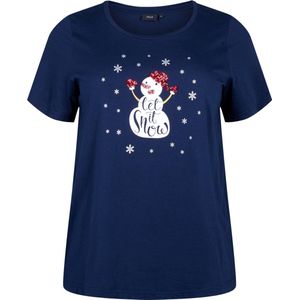 ZIZZI VCHRISTMAS, S/S, STRAIGHT TEE Dames T-shirt - Blue - Maat M (46-48)