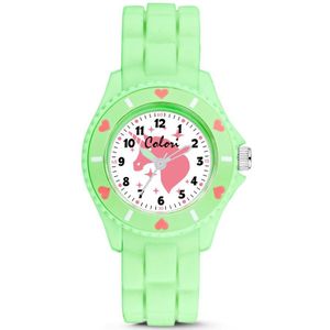 Colori Kidz 5-CLK124 Kinderhorloge - Siliconen Band - Ø 30 mm - Eenhoorn - Licht Groen