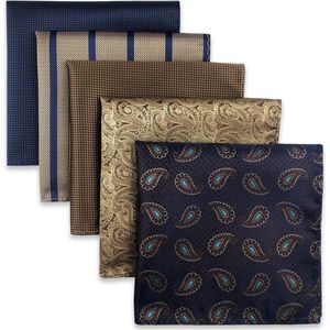 Ibenzoa® Hoogwaardige Set van 5 Handgemaakte Zakdoeken voor Heren met Cadeauverpakking