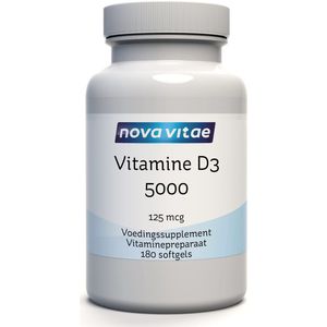 Nova Vitae - Vitamine D3 - 5000 IU - 125 mcg - Hoog gedoseerd - Glutenvrij - Sojavrij - 180 capsules