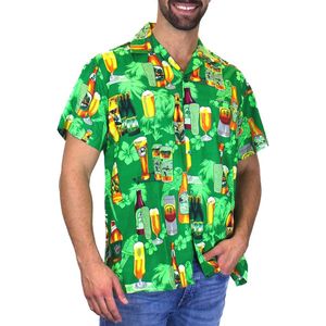 Hawaii Overhemd voor Heren met Korte Mouwen en Bierfles Print - Maten XS tot 12XL