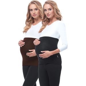 Be Mammy Dames Zwangerschapsbuikband - Zwanger - Viscose - 2Pack - BE-BE20-169-BB-2pack - Zwart/Bruin - 36/38