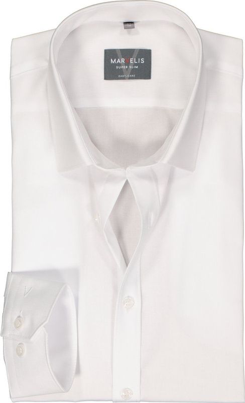 MARVELIS super slim fit overhemd - mouwlengte 7 - popeline - wit - Strijkvriendelijk - Boordmaat: 44