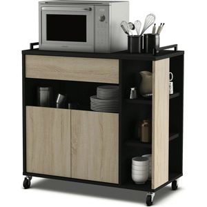 Belfurn -Keukentrolley- magnetronkast 79 cm breed eiken/zwart op wielen Indusa
