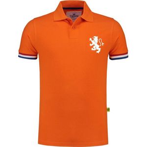 Cadeautip! Polo shirt voetbal met Nederlandse vlag | Oranje Polo | Nederland Polo | Unisex Polo met witte bedrukking | Oranje polo met bedrukking