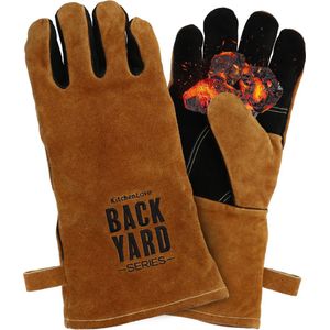 Backyard Series BBQ Handschoenen - Hittebestendig tot 250ºC - BBQ Accessoires - Vuurvast Leer met Kevlar - Bruin