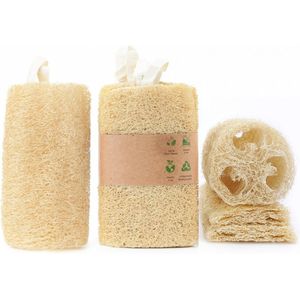 BOTC Luffa Spons - Body Scrub - Set van 3 stuks - 100% Plantaardig - Exfoliërend Lichaam - Schrobber voor Douche - Multifunctioneel voor Keuken