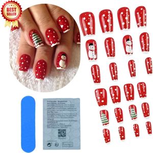 GUAPÀ® Plaknagels Kerst | 24 stuks valse nagels | Press On Nails | Nepnagels | Kunstnagels | Compleet plaknagels starterspakket | Nagels stickers | 24 stuks plaknagels Kerst Nagels Stippen