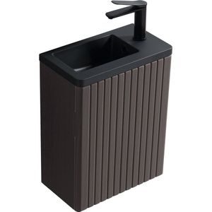 Toiletmeubel Cadiz 40cm - bruin eiken - zwarte wastafel