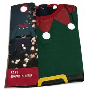 Baby Kerst Boxpak | Maat 62 | Groen Rood | Elf Outfit | Warme Pyjama met Voetjes | Kerst Romper / Sleeper
